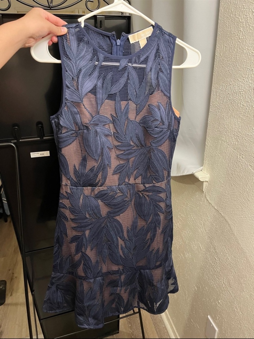 Michael Kors Navy Leaf Appliqué Mini Dress